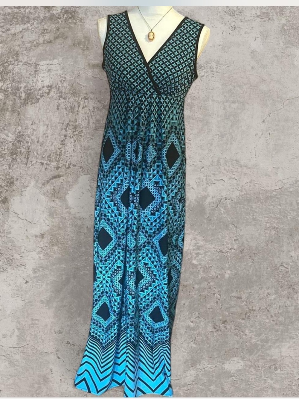 ✨ STUNNING COVINGTON TEAL GEOMETRIC MAXI DRESS ✨